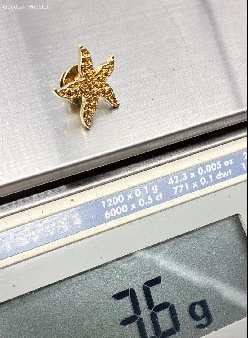 Swarovski Gold Tone Orange Crystal Starfish Brooch Pin | Coastal Nautical Statement Jewelry