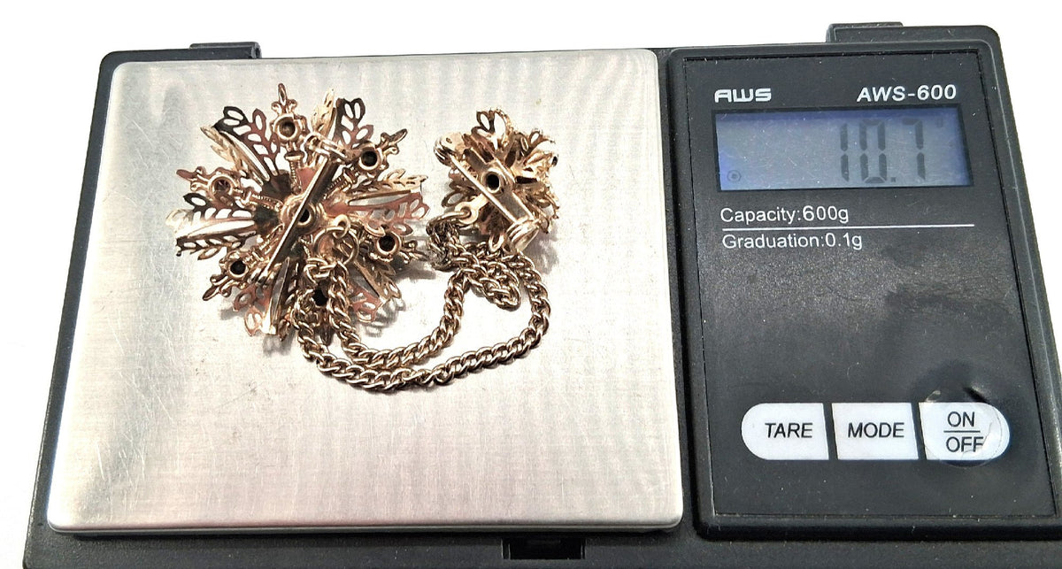 1950s–1960s Unsigned Rhinestone Gold Tone Sweater Clip Brooch