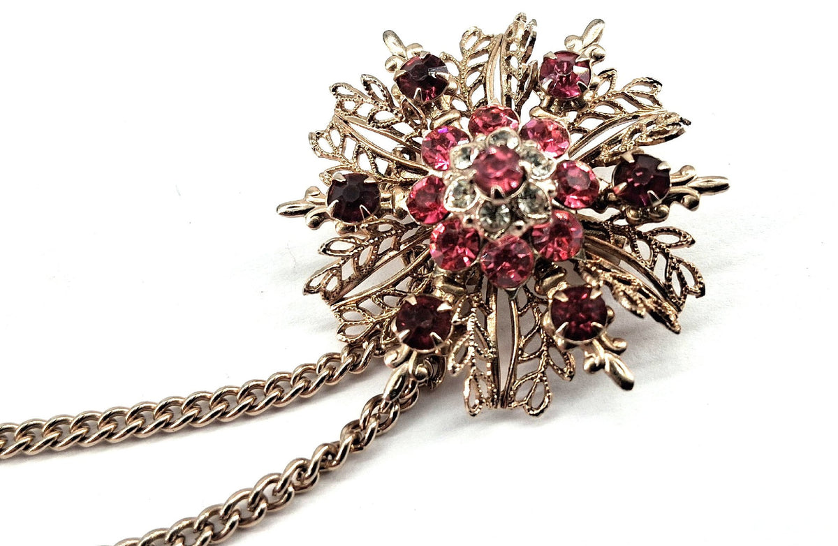 1950s–1960s Unsigned Rhinestone Gold Tone Sweater Clip Brooch