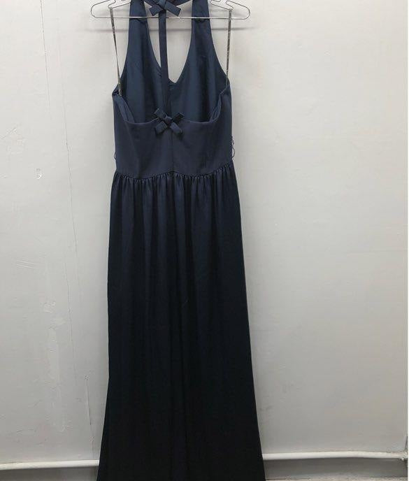 White by Vera Wang navy blue halter bow-back maxi gown, size 12, view 5