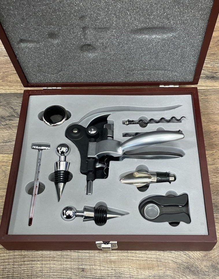 AGE REVIEW Professional Wine Bottle Opener 9-Piece Gift Set in Wood Box