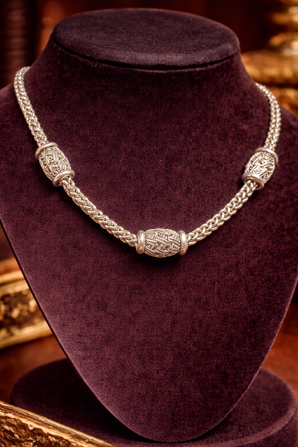 Napier Silver Tone Foxtail Chain Necklace Beaded Accent Vintage Classic Signed Elegant