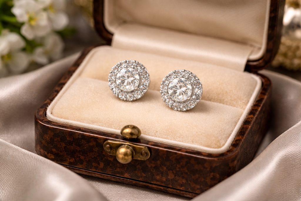 Silver Tone Clear Crystal Cluster Stud Earrings Round Floral Rhinestone Vintage Style Elegant Minimalist Sparkle Jewelry