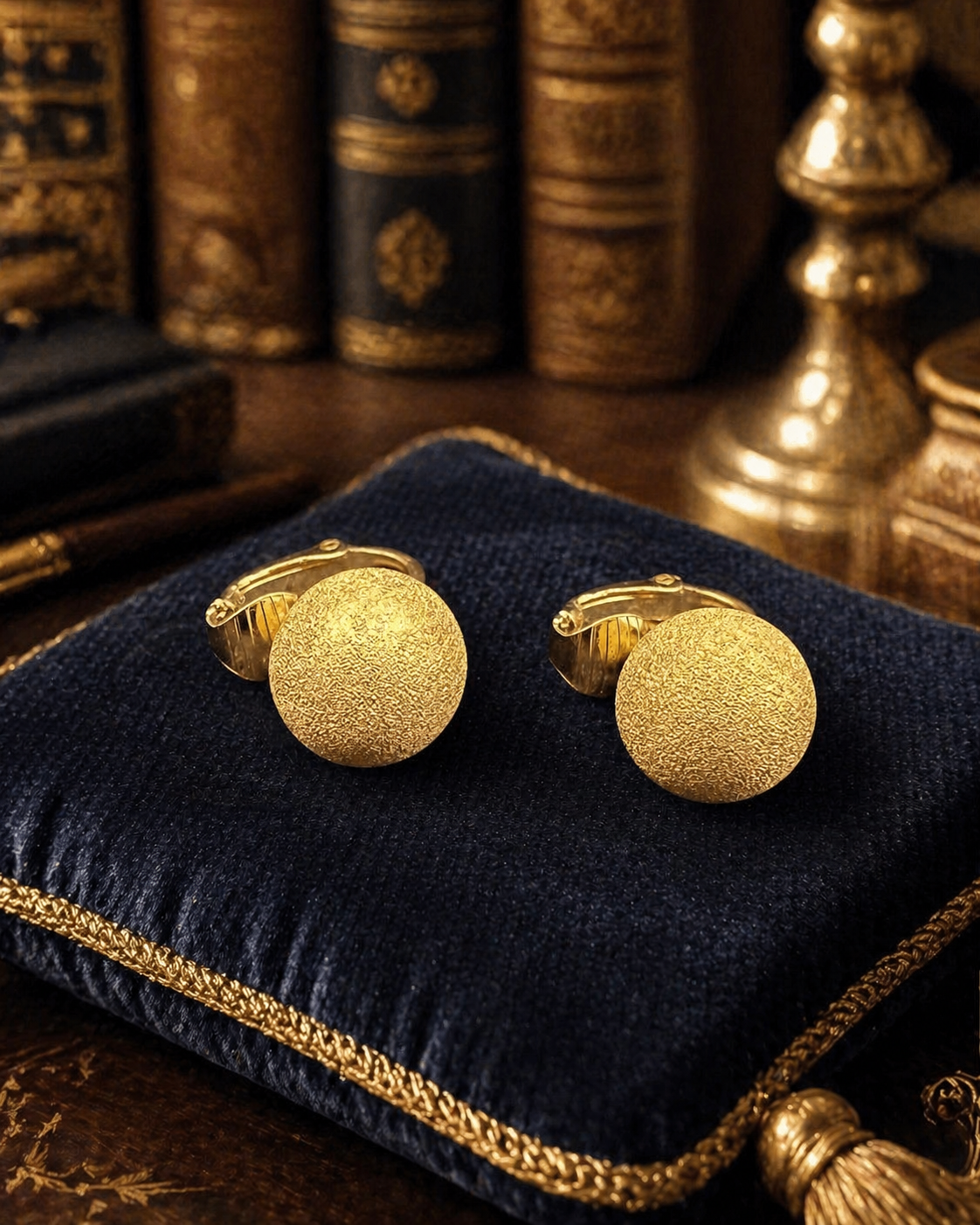 Vintage Crown Trifari Gold Tone Round Clip Earrings