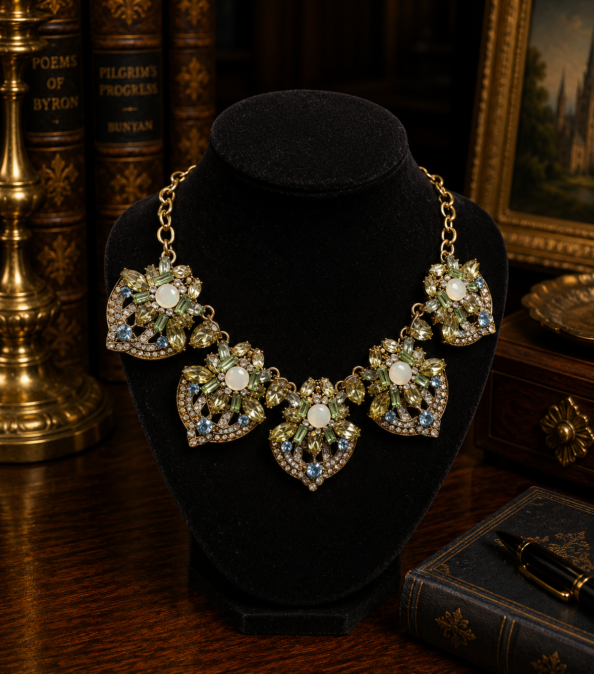 Aido Gold Tone Floral Crystal Statement Necklace