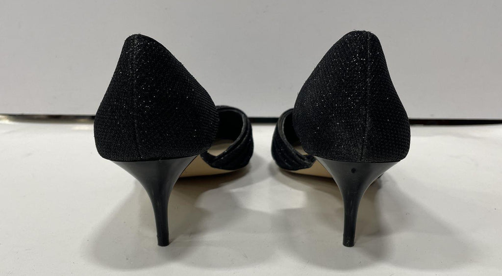 Nina Taylie Black Sparkle Pointed-Toe Kitten Heels, Size 8M