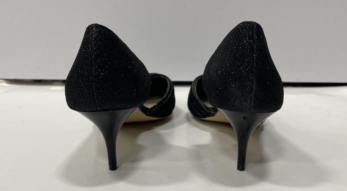 Black sparkle pointed-toe kitten heels with gathered vamp, view 7