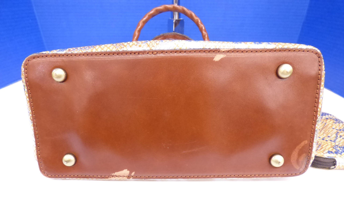 Patricia Nash gold and silver metallic snakeskin-print purse with brown trim and coin purse, view 5