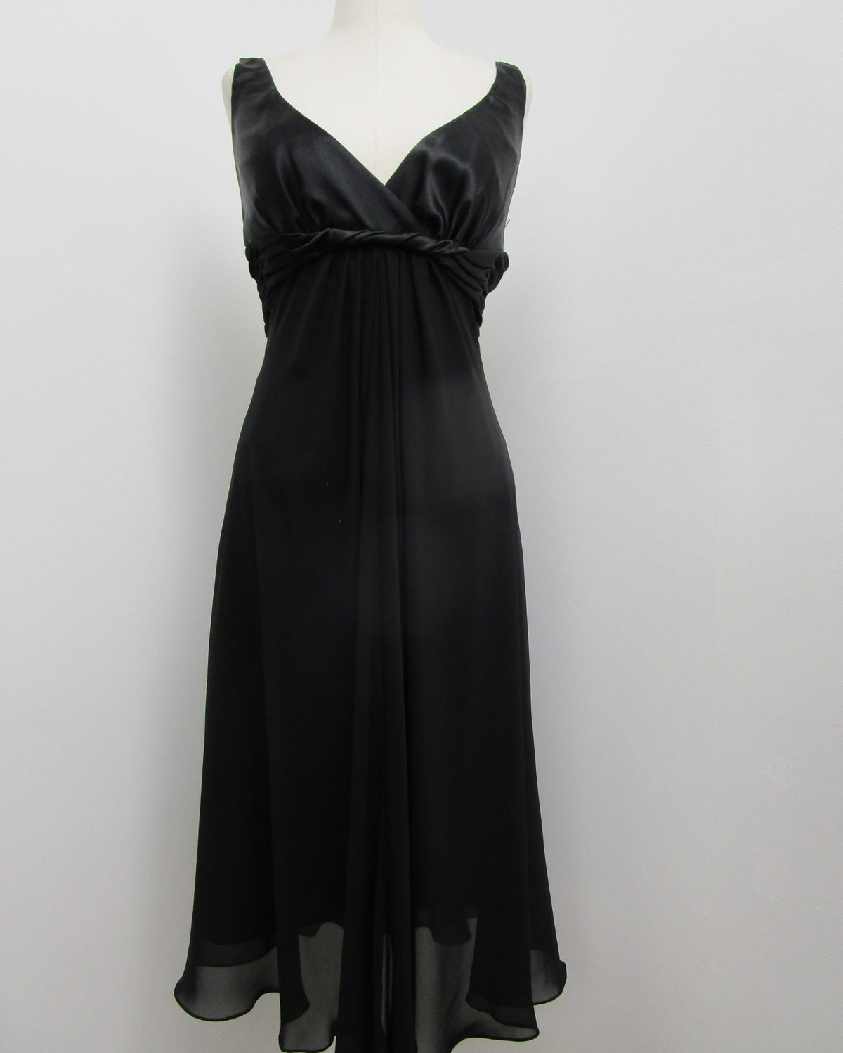 Jones Wear black sleeveless V-neck A-line formal dress with twisted pleated waist, view 2