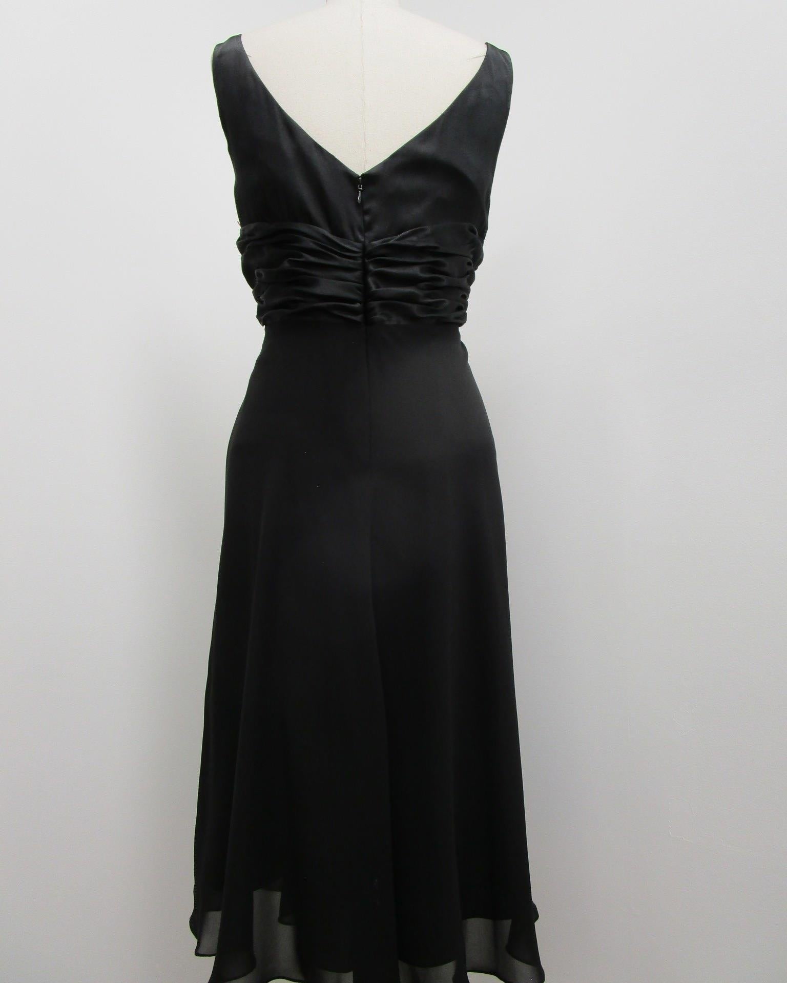 Retro Jones Wear Black V-Neck Twist Pleat Detail A-Line Formal Dress Women 14