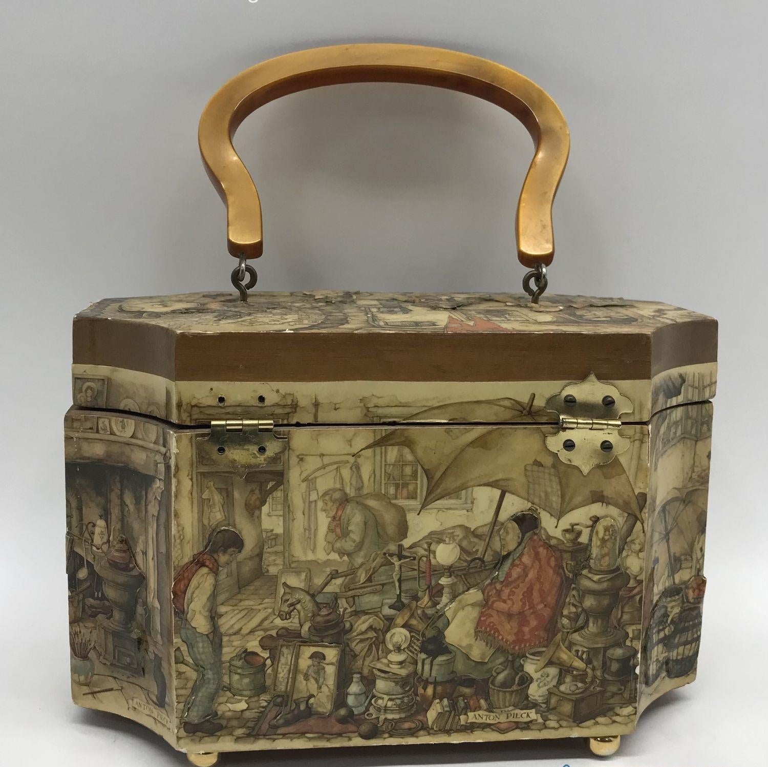 Vintage Decoupage Wooden Purse