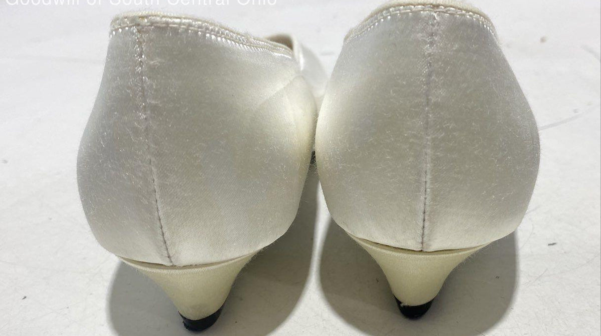 Peacocks ivory pointed-toe slip-on low heels with pearly sheen, view 2