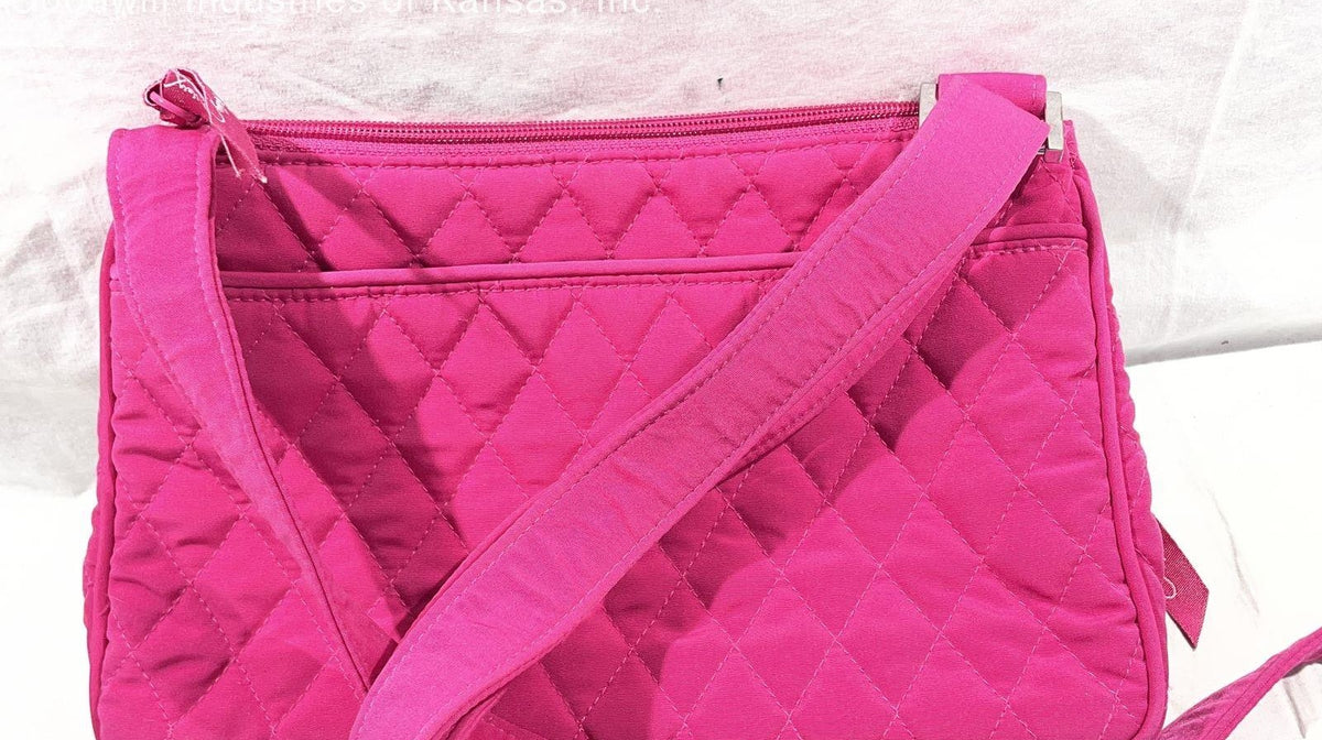 Vera Bradley hot pink quilted crossbody bag with front logo plate and adjustable strap, view 4