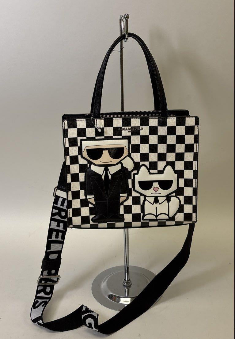 Karl Lagerfeld Paris Maybelle Checkerboard Karl & Choupette Tote Crossbody