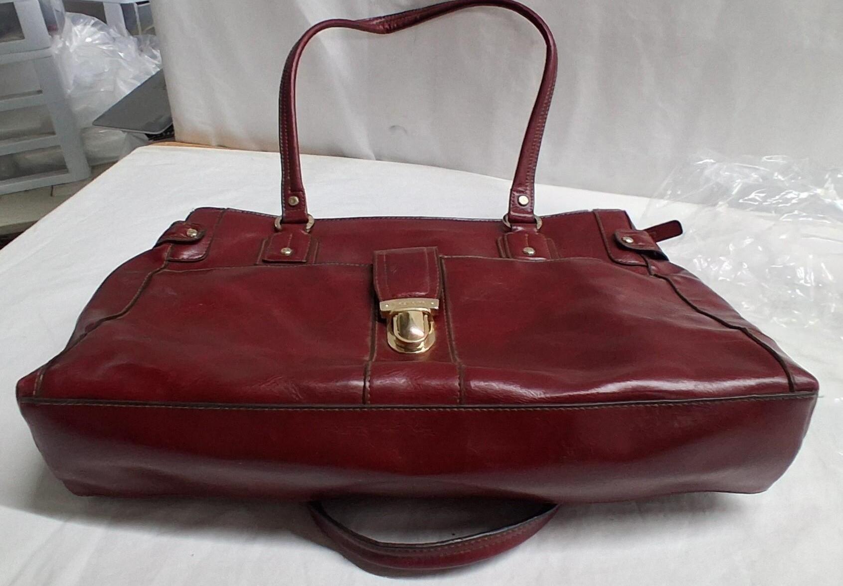 Liz Claiborne Burgundy Leather Shoulder Bag with Gold Hardware
