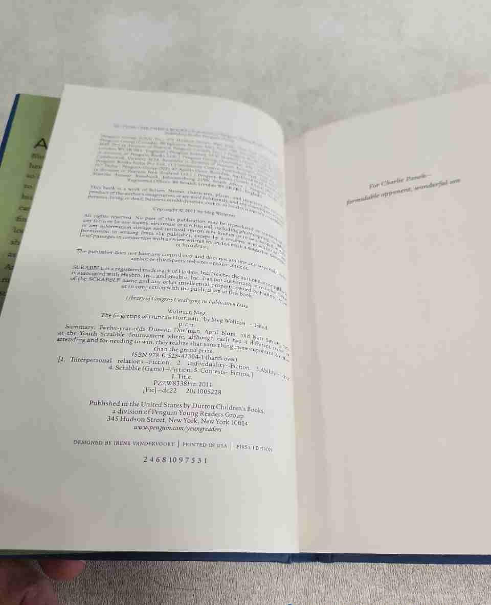 The Fingertips of Duncan Dorfman by Meg Wolitzer Signed by Meg Wolitzer Hardcover Book (Fixes)