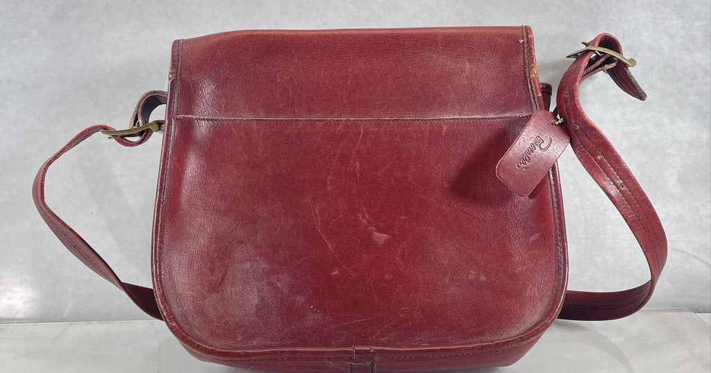 Vintage Borelli Maroon Leather Crossbody Shoulder Handbag Purse Pocketbook
