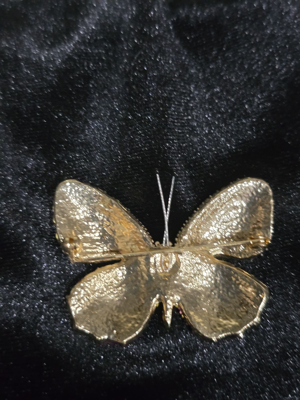 Gold-tone butterfly brooch with yellow, green and pink pavé rhinestones, view 3
