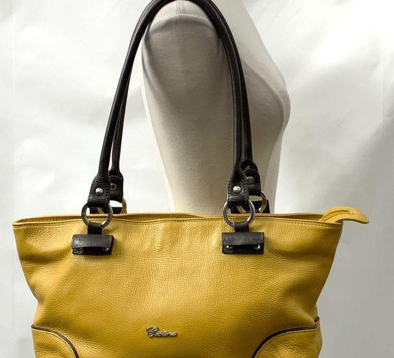 Sunflower yellow leather tote bag, view 4
