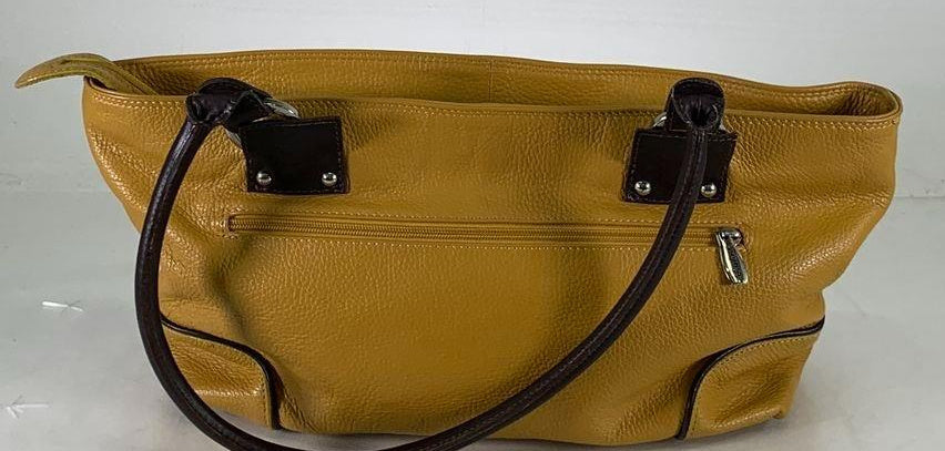Sunflower yellow leather tote bag, view 7