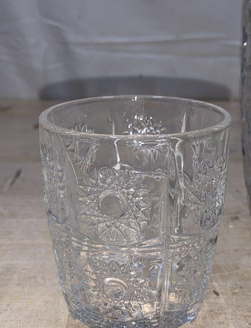 AGE REVIEW Godinger Studio Crystal Whiskey Set 5pc Decanter 4 DOF Glasses Sunburst Pattern