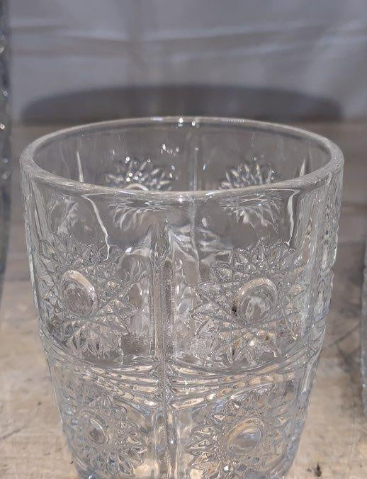 AGE REVIEW Godinger Studio Crystal Whiskey Set 5pc Decanter 4 DOF Glasses Sunburst Pattern