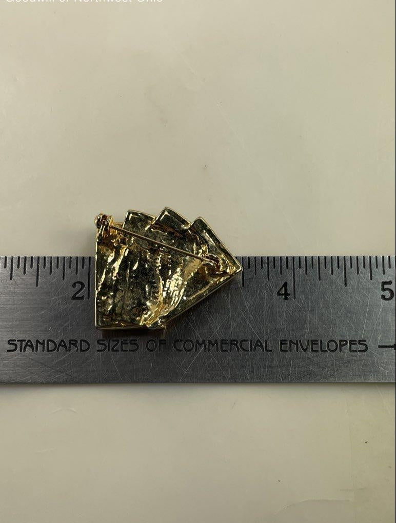 AGE REVIEW Gold Tone Glass Gems Enamel 4-Of-A-Kind Ace Poker Cards Brooch