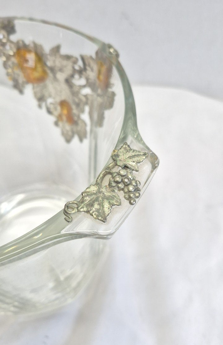 Vintage Arthur Court Style Grape Vine Glass Ice Bucket Made in France Silver Tone Wine Chiller
