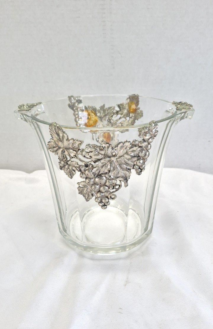 Vintage Arthur Court Style Grape Vine Glass Ice Bucket Made in France Silver Tone Wine Chiller