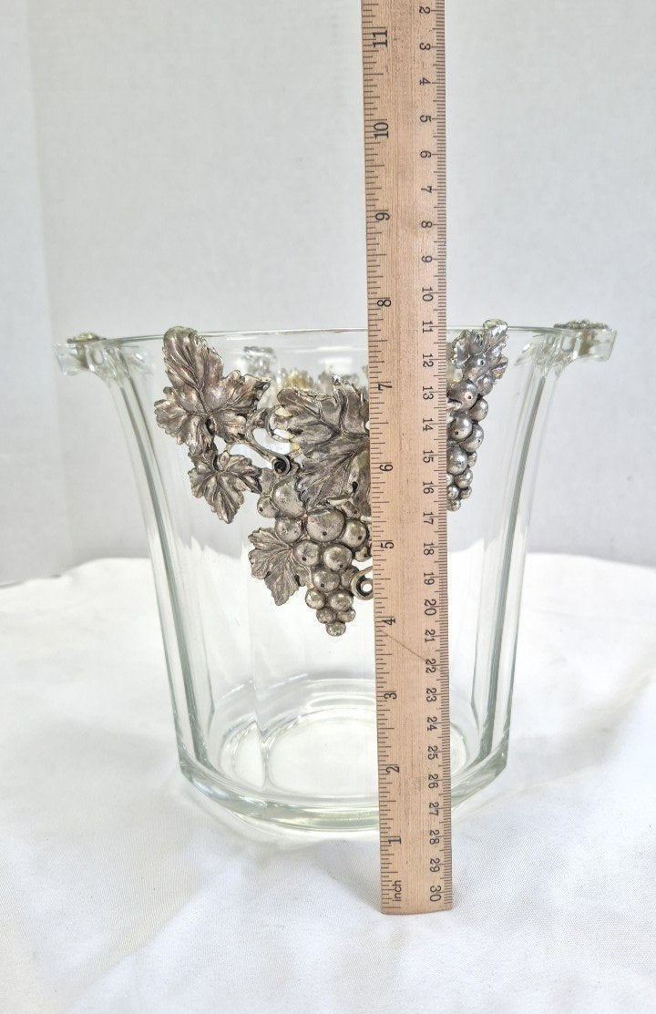 Vintage Arthur Court Style Grape Vine Glass Ice Bucket Made in France Silver Tone Wine Chiller