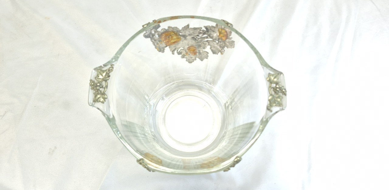 Vintage Arthur Court Style Grape Vine Glass Ice Bucket Made in France Silver Tone Wine Chiller