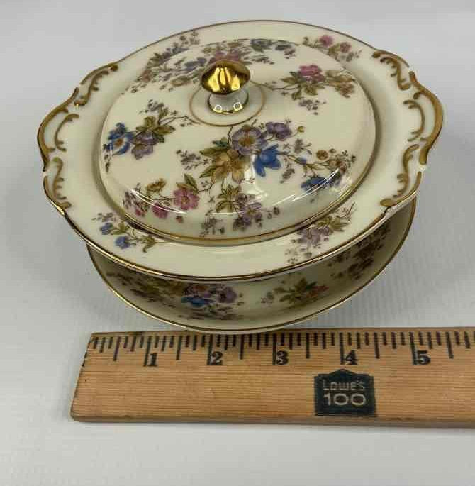 Royal Ivory Symphony porcelain covered bouillon cup and handled saucer with floral sprays and gold trim, view 5