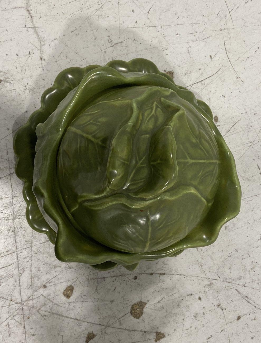 Holland Mold Green Cabbage Soup Tureen with Underplate, Vintage Ceramic Vegetable Serveware