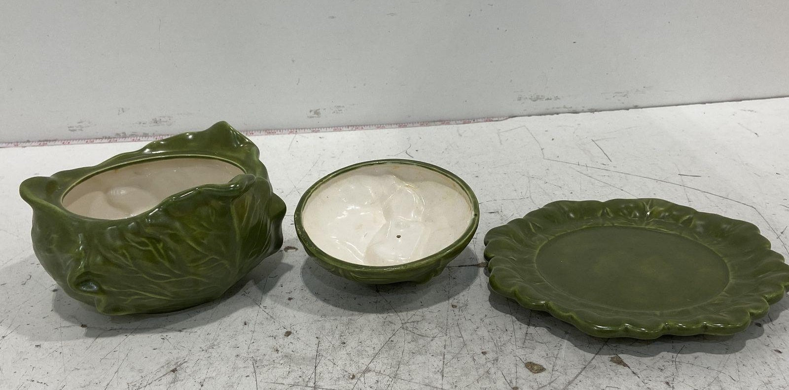 Holland Mold Green Cabbage Soup Tureen with Underplate, Vintage Ceramic Vegetable Serveware