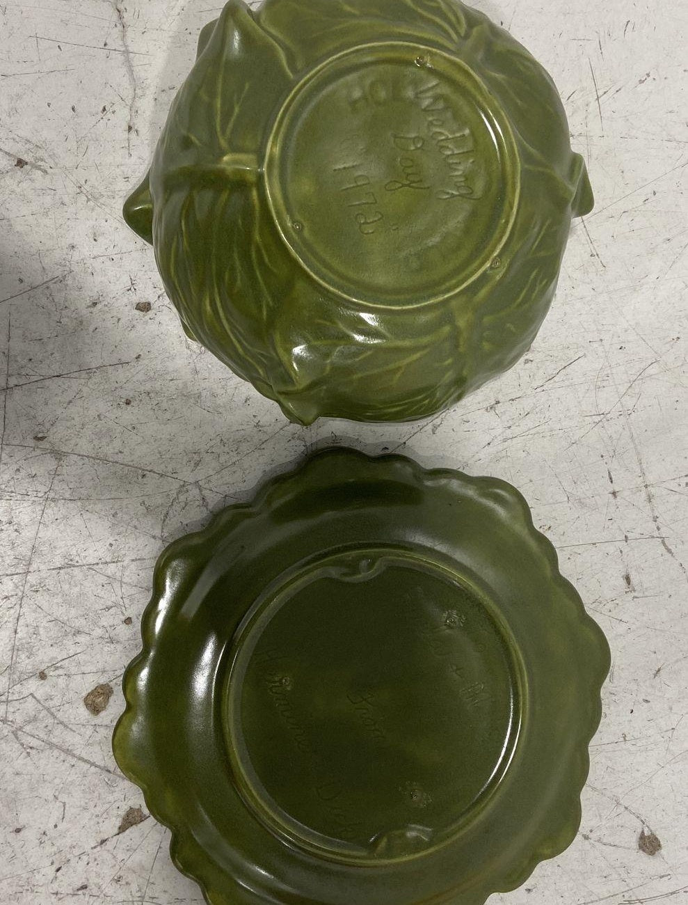 Holland Mold Green Cabbage Soup Tureen with Underplate, Vintage Ceramic Vegetable Serveware