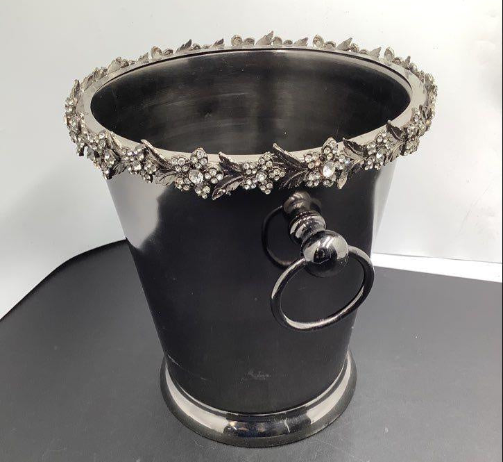 Nicole Miller Home silver-tone champagne bucket with floral rhinestone-style rim and ring handles, view 7