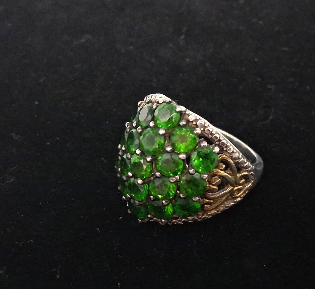 Sterling Silver Chrome Diopside Dome Cluster Ring w Copper, 7.1g