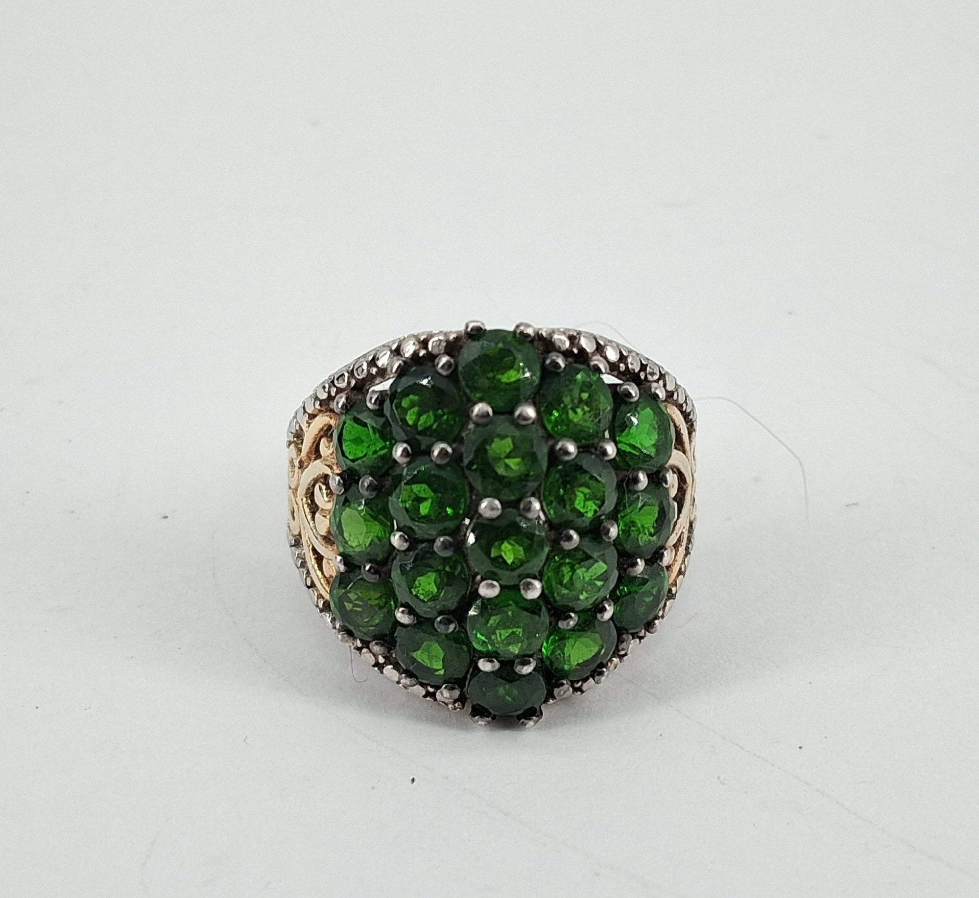 Sterling Silver Chrome Diopside Dome Cluster Ring w Copper, 7.1g