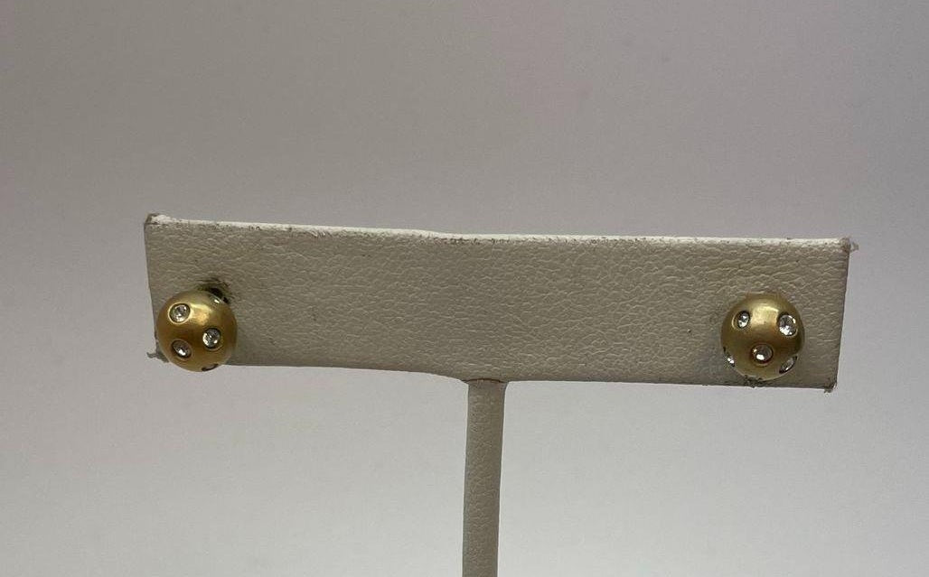 Signed Swarovski gold-tone pavé crystal ball stud earrings, view 2