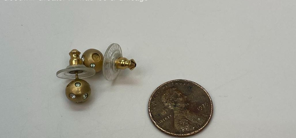Signed Swarovski gold-tone pavé crystal ball stud earrings, view 4