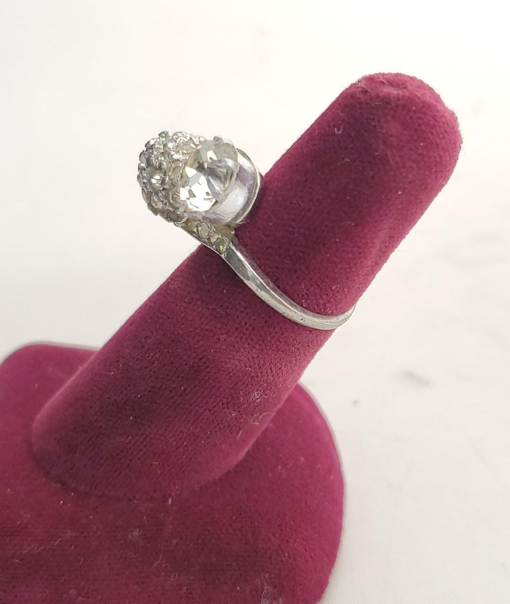 Vintage Sterling Silver Rhinestone Ring Abstract Modernist Cocktail Ring 5.9g