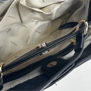 bebe black woven-texture structured satchel with double top handles and logo hardware, view 8