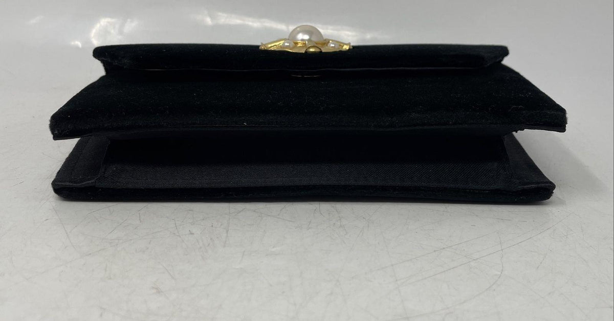 Carolyne Barton black velvet evening clutch with jeweled gold-tone medallion, view 5
