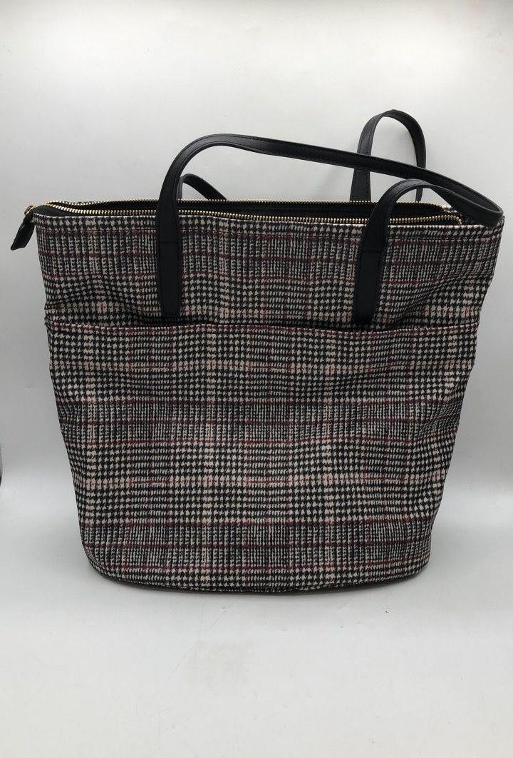 Calvin Klein Black White Red Plaid Tote Bag | Large Structured Everyday Work Carryall