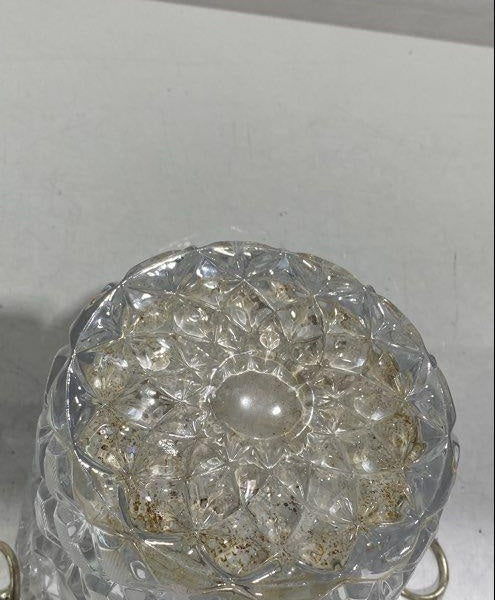 1950s Cut Crystal Ice Bucket Silver-Plated Rim and Ring Handles