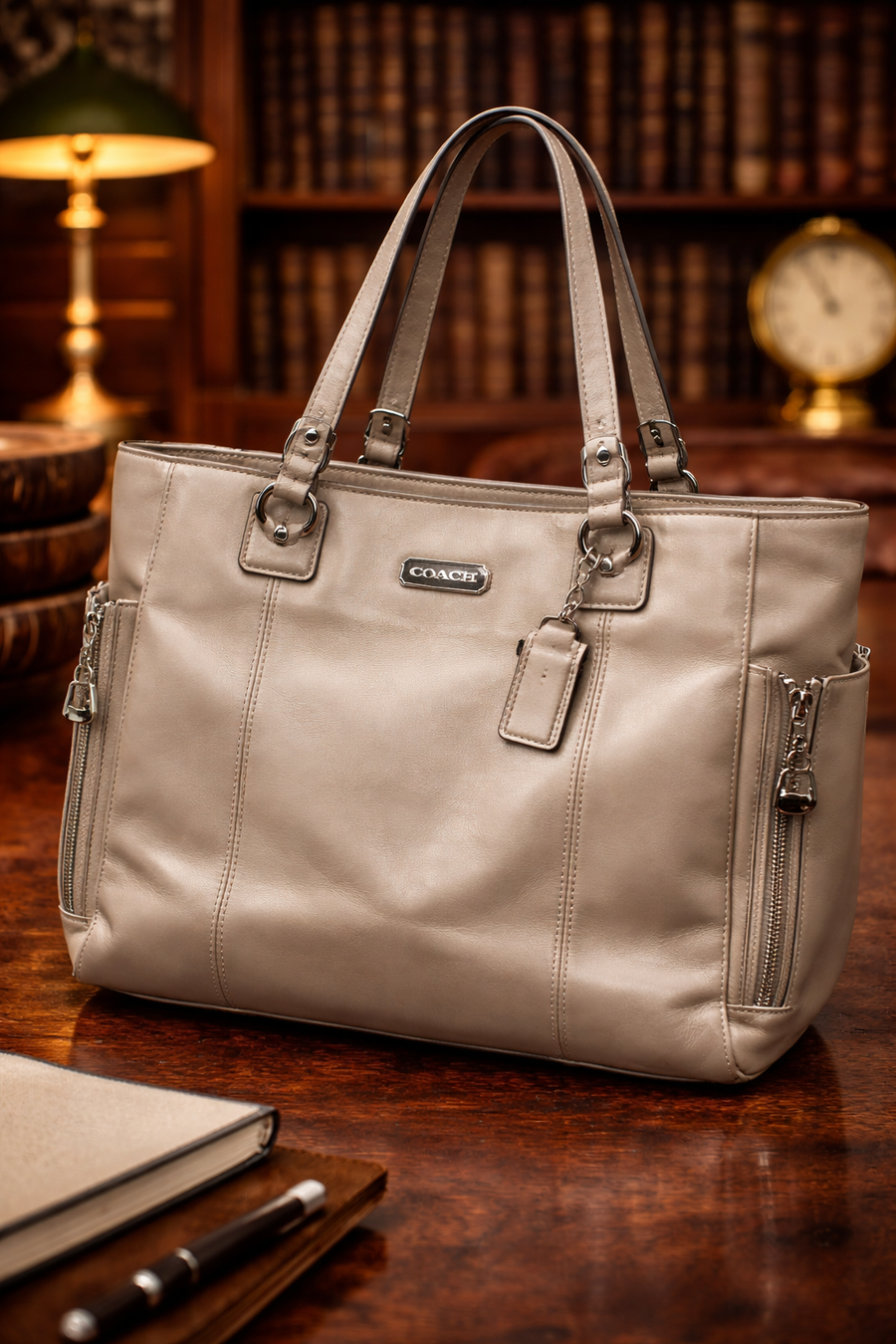 (SOLD) Coach F19456 Gallery Taupe Leather Tote Bag Large Designer Shoulder Handbag