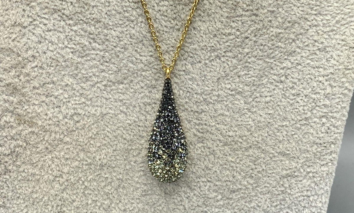 Swarovski Black White Crystal Ombre Teardrop Pendant Necklace