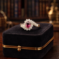 Vintage Silver Tone Amethyst Color Crystal Halo Ring – Simulated Diamond Accents