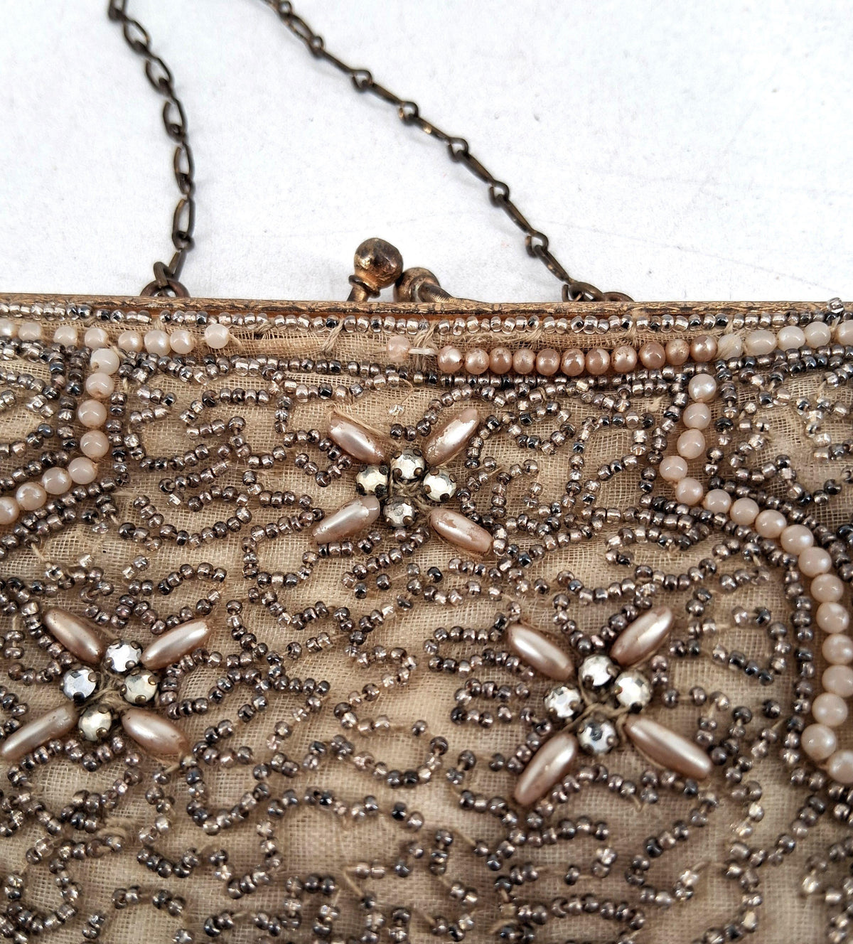 Touch of Nina gold mesh beaded evening clutch with chain strap, view 3