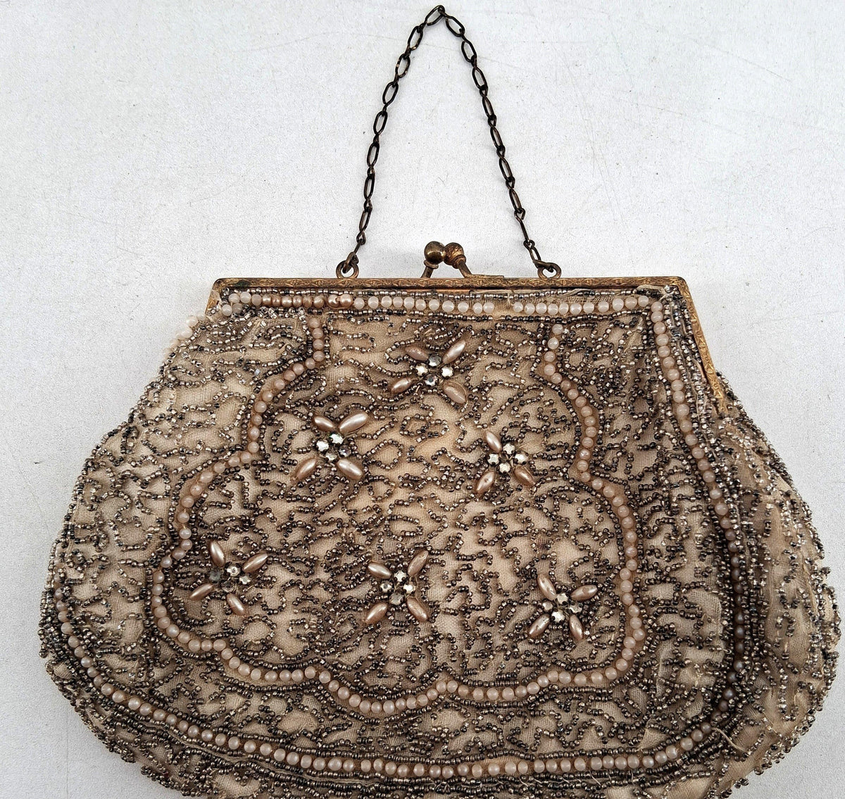 Touch of Nina gold mesh beaded evening clutch with chain strap, view 4